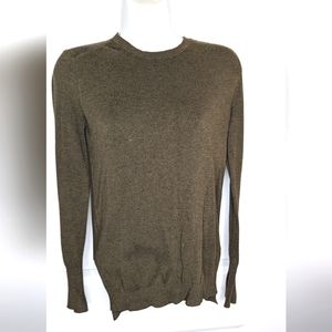 Knit sweater, olive, with split wrist and gold accents